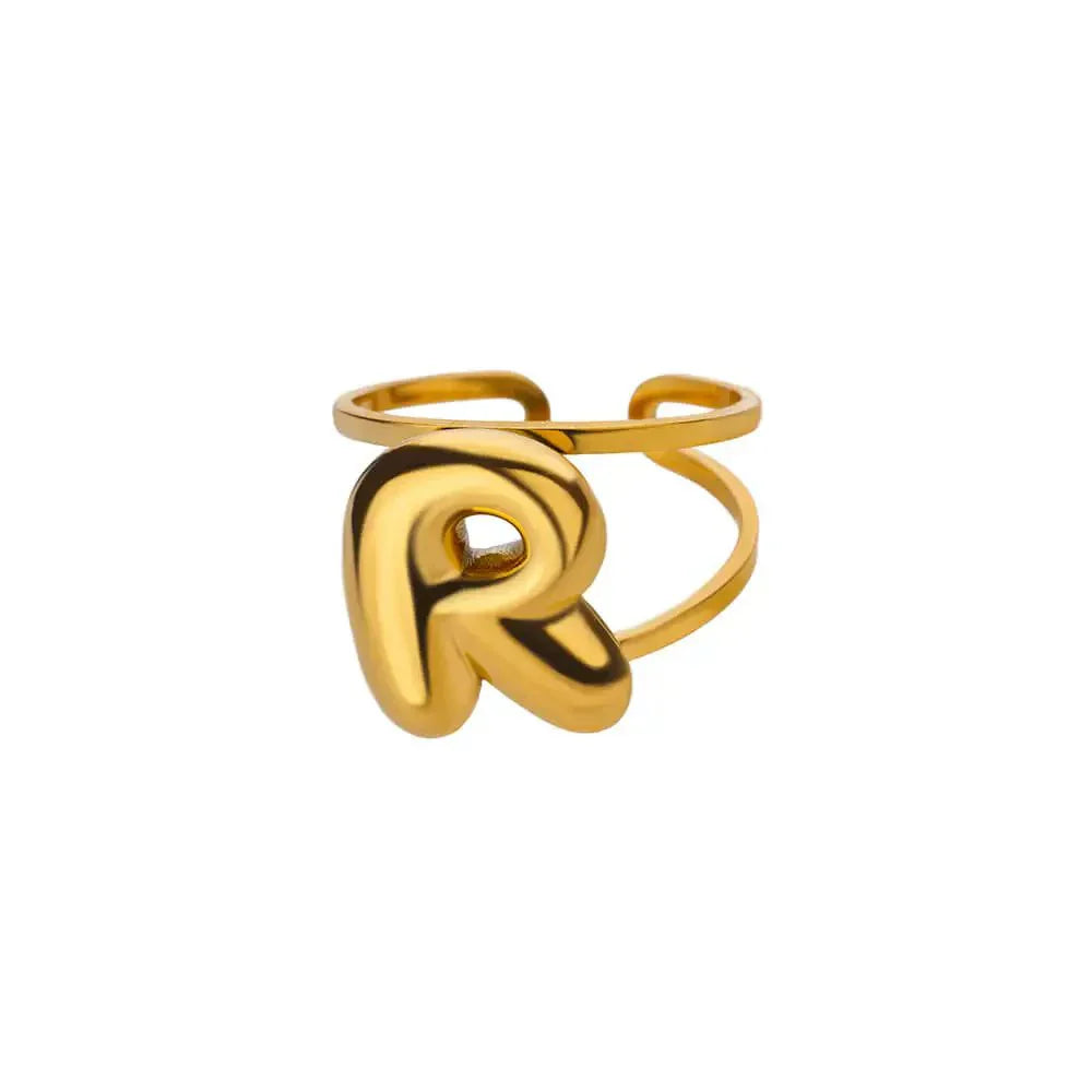 Maliben | Adjustable Open Band Bubble Letter Initial Ring