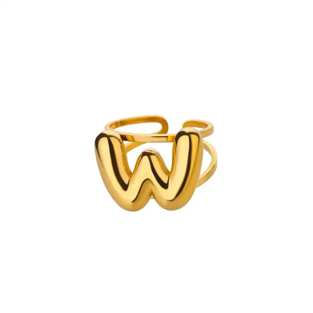 Maliben | Adjustable Open Band Bubble Letter Initial Ring