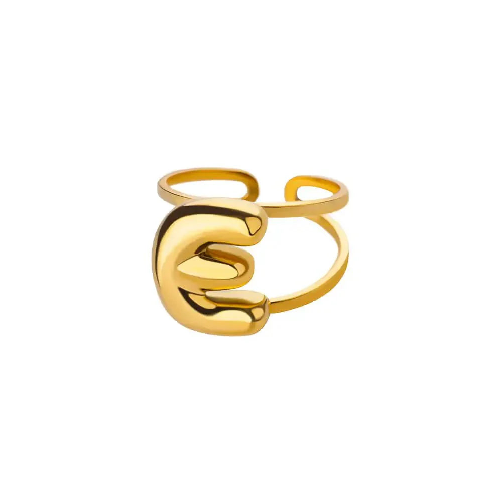 Maliben | Adjustable Open Band Bubble Letter Initial Ring