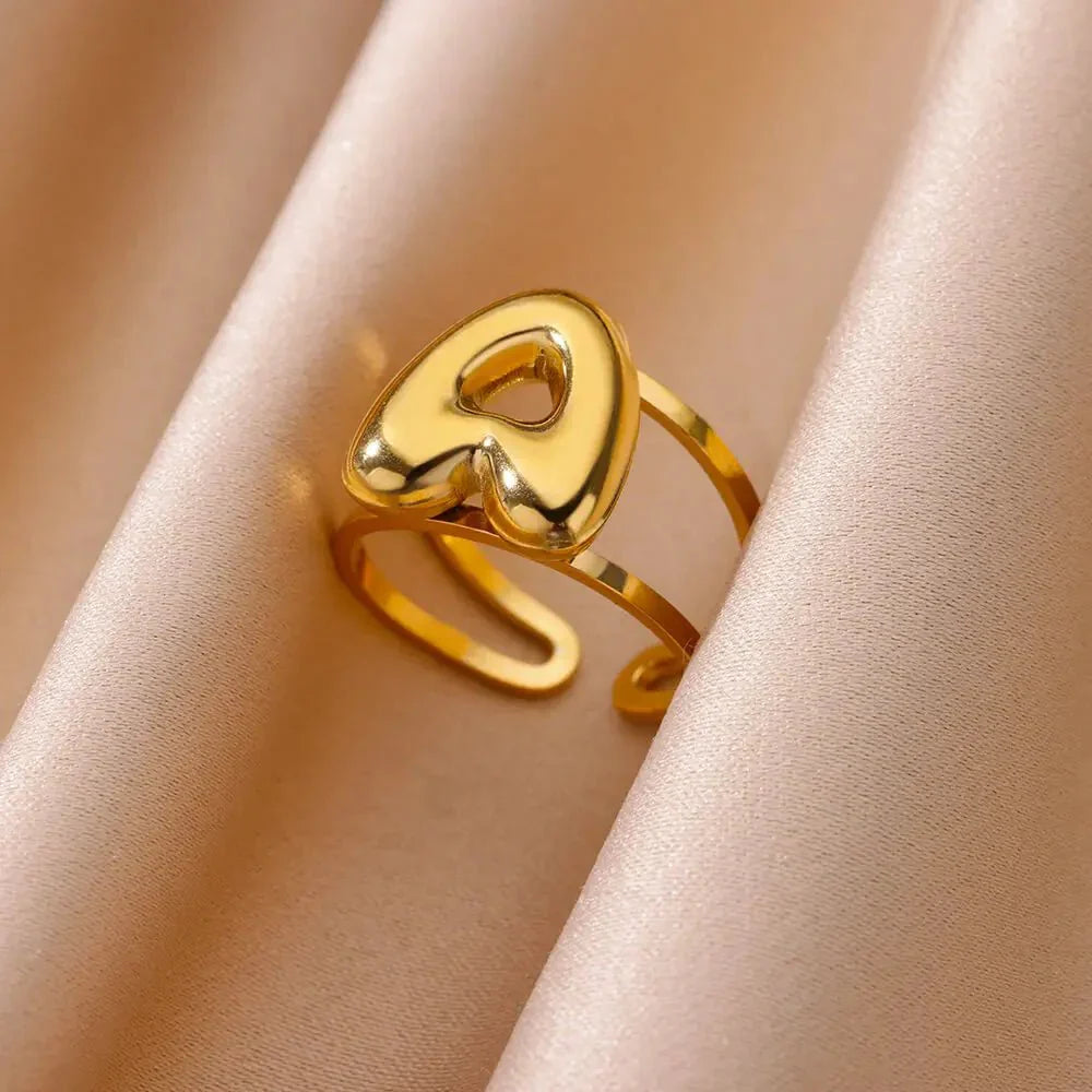 Maliben | Adjustable Open Band Bubble Letter Initial Ring