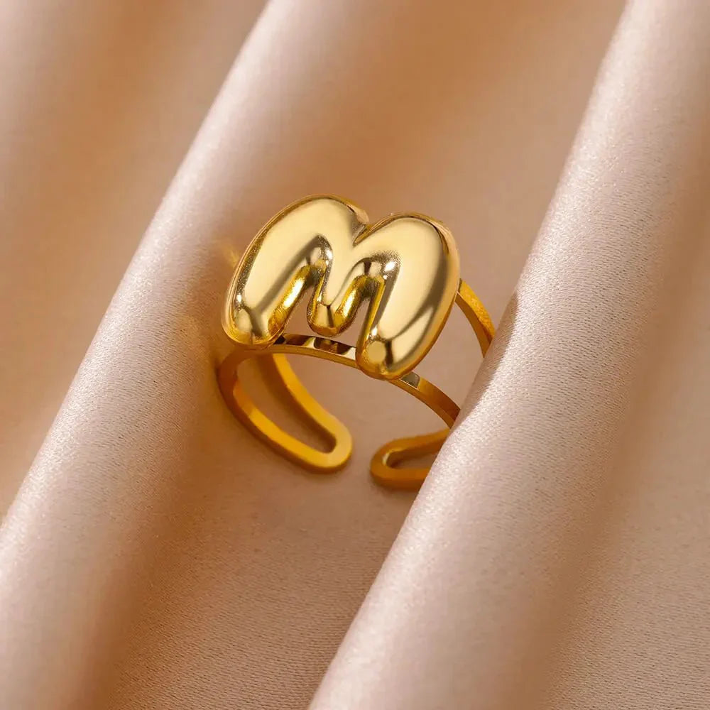 Maliben | Adjustable Open Band Bubble Letter Initial Ring
