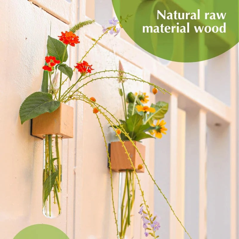 Maliben | Magnetic Mini Vase – Wood & Glass Wall-Mount Decor For Flowers & Cuttings