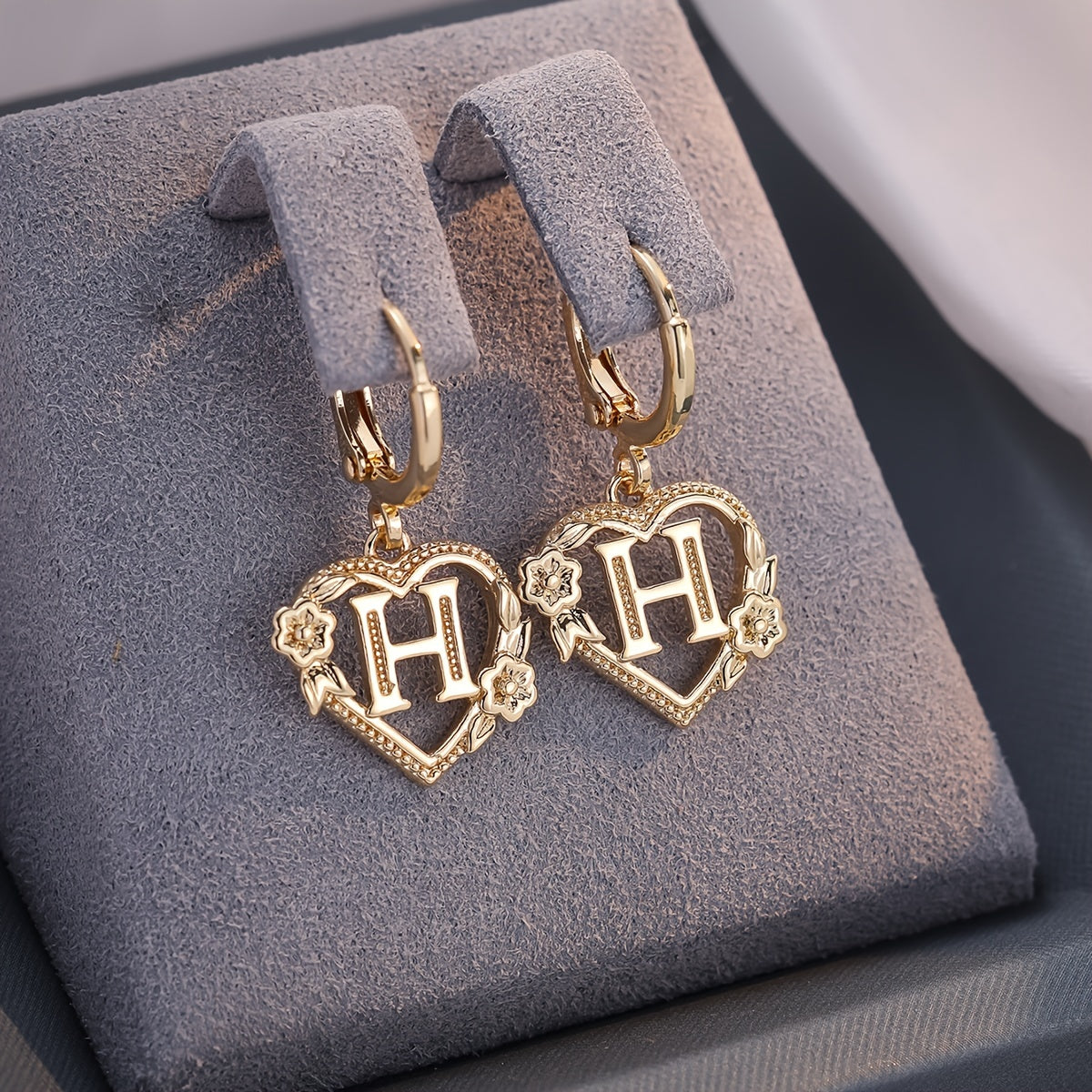Maliben | Dainty Initial Letter Heart Hoop Earrings