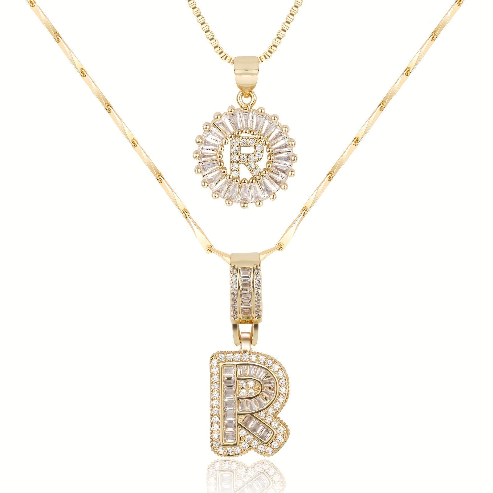 Maliben | 2pc 14k Diamond Letter Initial Necklaces