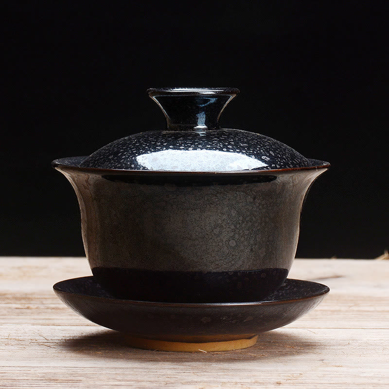 Maliben | Vintage Kiln Ceramic Gaiwan Sancai Tea Cup Tea Cup and Saucer with Lid