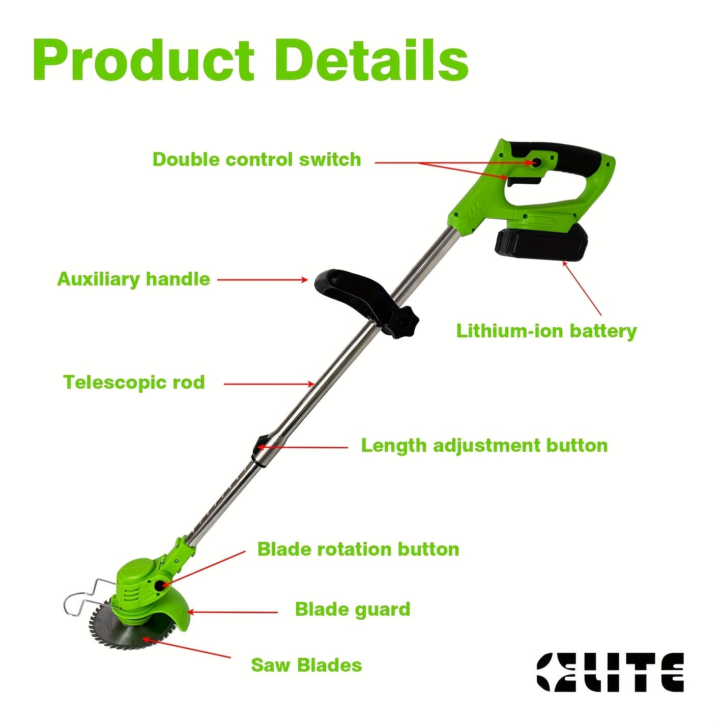 Maliben | Battery Lawn Trimmer Grünkraft | Cordless & Adjustable | Multiple Blade Attachments | Lightweight & Portable