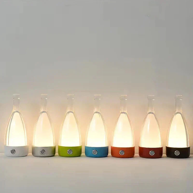 Maliben | Stylish Wine Bottle Table Lamp - Rechargeable With Dimmable Light