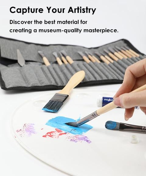 Maliben | Artist Paint Brush Set | 24 Nylon Brushes With 7 Shapes & Palette Knife | Acrylic, Oil & Watercolor