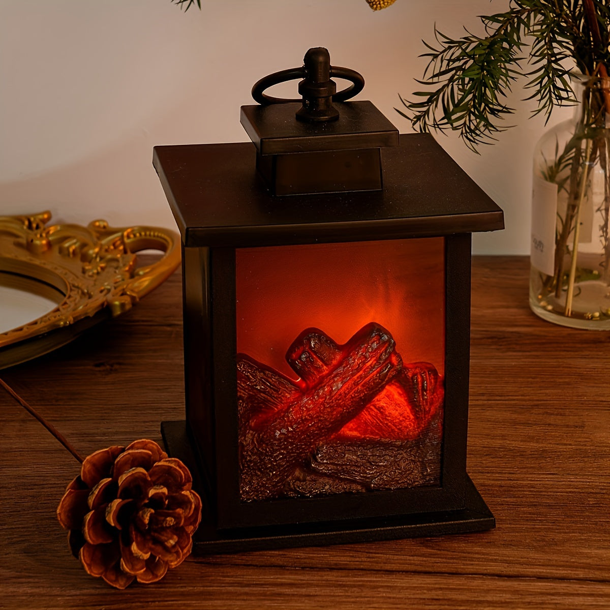 Maliben | Cozy Rectangular Fireplace Lantern Stove Lamp - Realistic Simulation Flame Lights