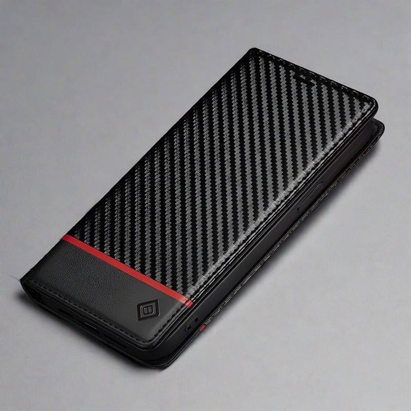 Maliben | S23 Phone Case | Card Holder Made Of Carbon Fiber Leather With Magnetic Closure