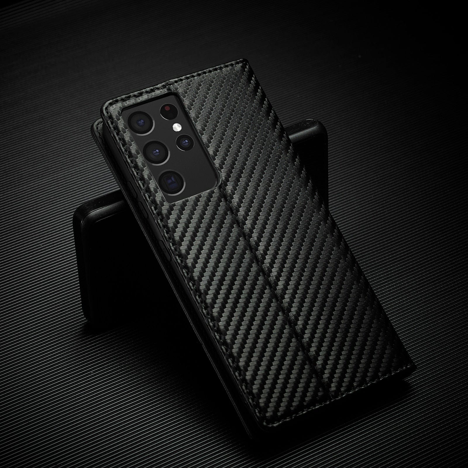 Maliben | S23 Phone Case | Card Holder Made Of Carbon Fiber Leather With Magnetic Closure