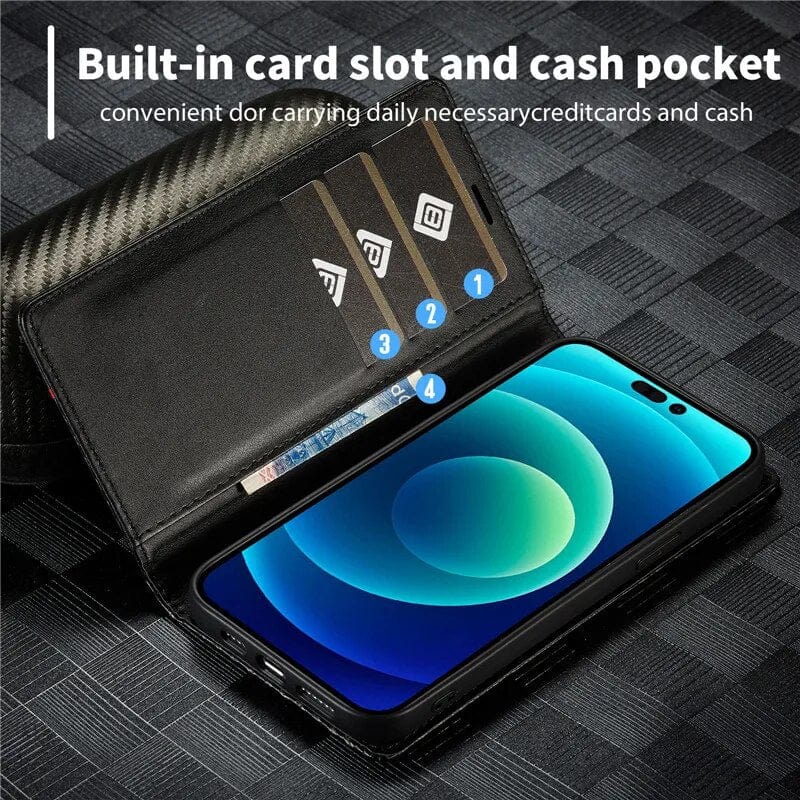 Maliben | S23 Phone Case | Card Holder Made Of Carbon Fiber Leather With Magnetic Closure