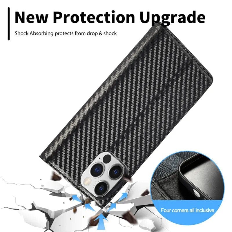 Maliben | S23 Phone Case | Card Holder Made Of Carbon Fiber Leather With Magnetic Closure