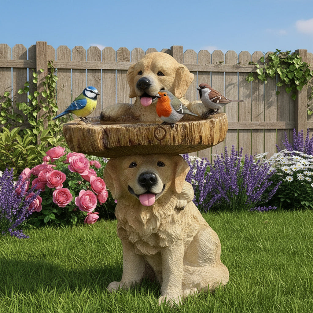 Maliben | Golden Retriever Puppy Bird Bath Garden Statue
