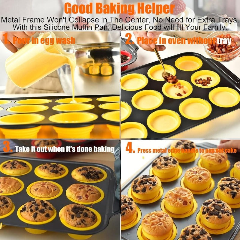 Maliben | Press-Release Silicone Muffin Pan With Sturdy Metal Frame