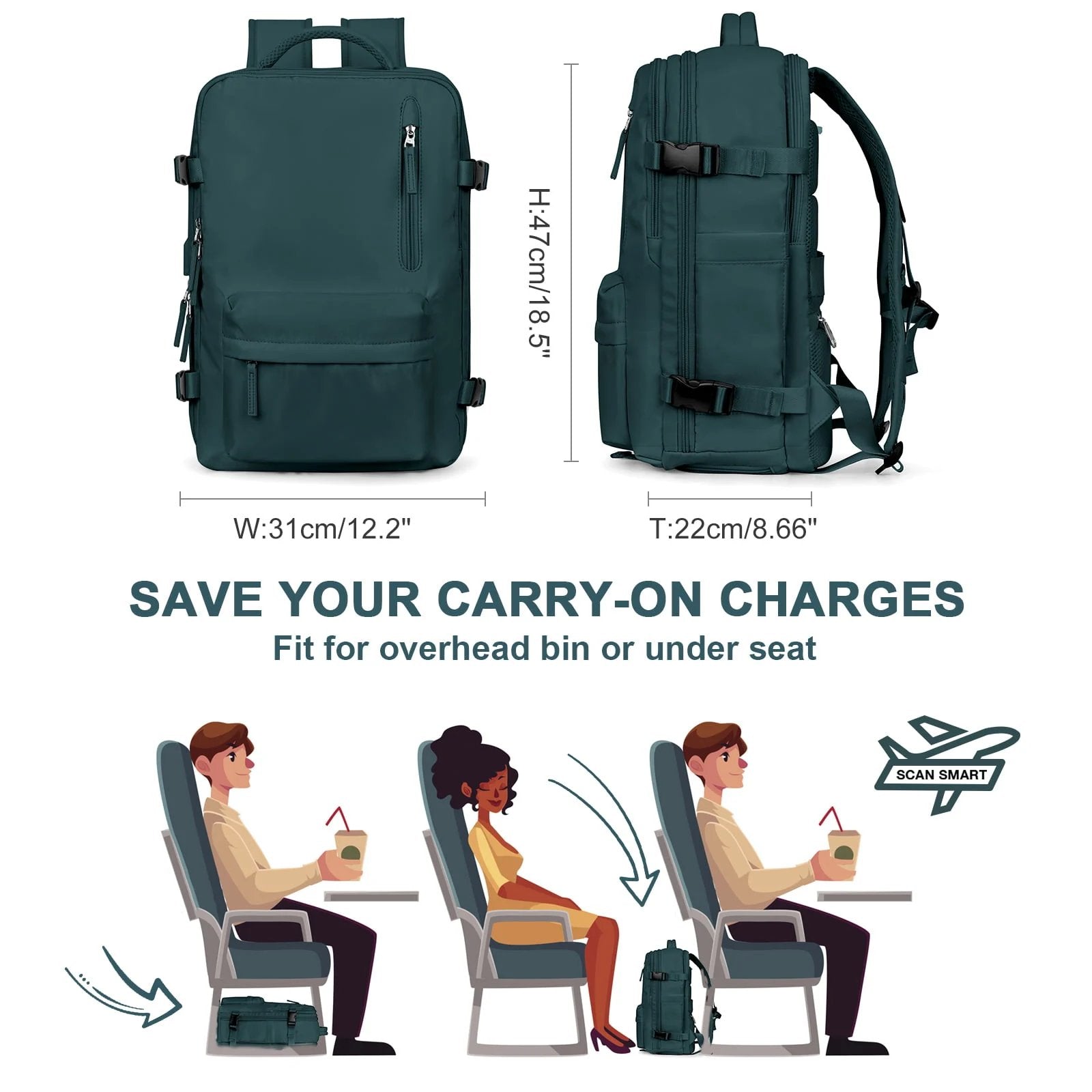 Maliben | Travelliva Women's Travel Backpack 35 L | Waterproof & With Usb Port | Anti-Theft & Shoe Compartment | For Hiking, Daily Use & Travel