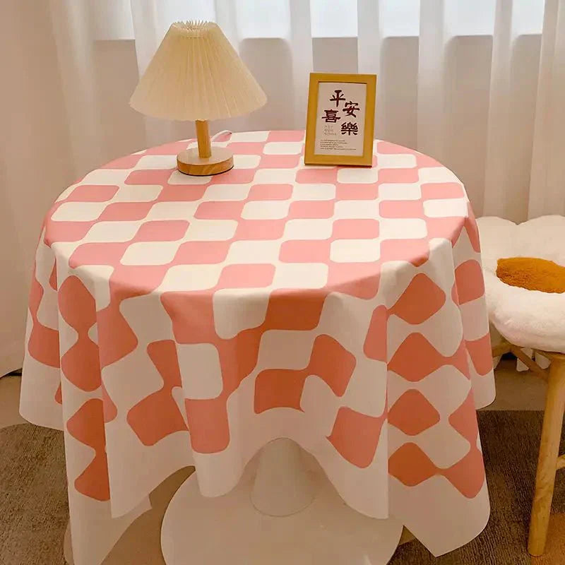 Maliben | Checked Design Round Cotton Tablecloth