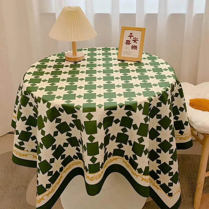 Maliben | Checked Design Round Cotton Tablecloth