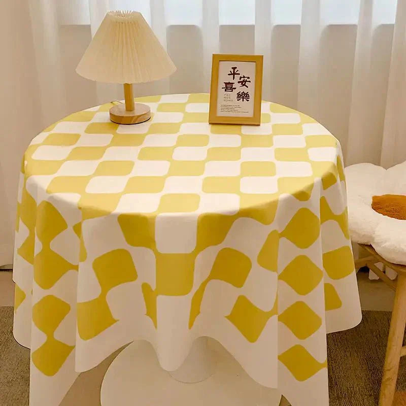 Maliben | Checked Design Round Cotton Tablecloth