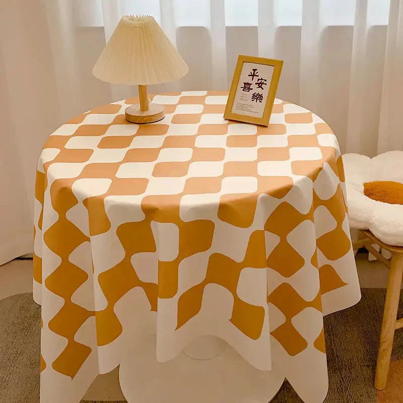Maliben | Checked Design Round Cotton Tablecloth