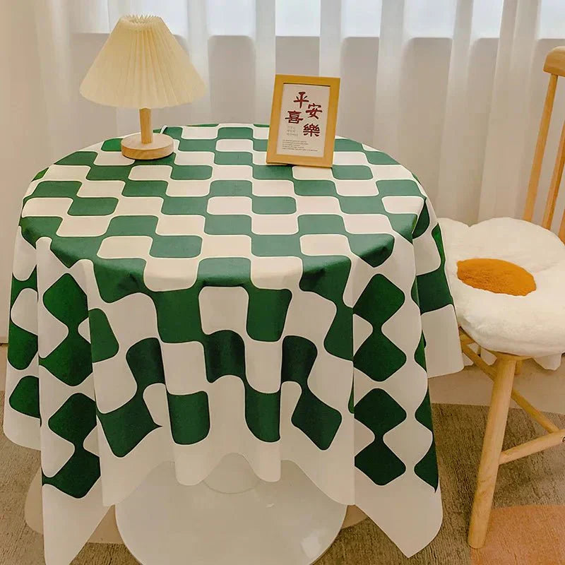 Maliben | Checked Design Round Cotton Tablecloth
