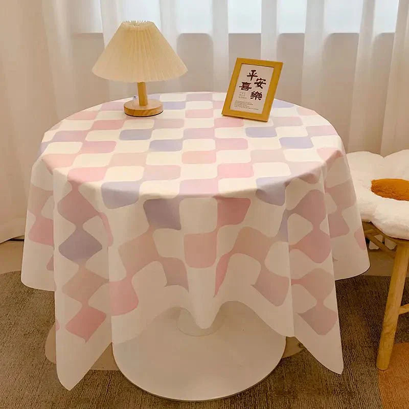 Maliben | Checked Design Round Cotton Tablecloth