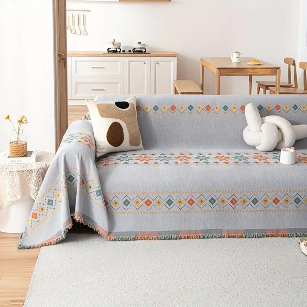 Maliben | Bohemian Tassel Sofa Cover Cotton Blend