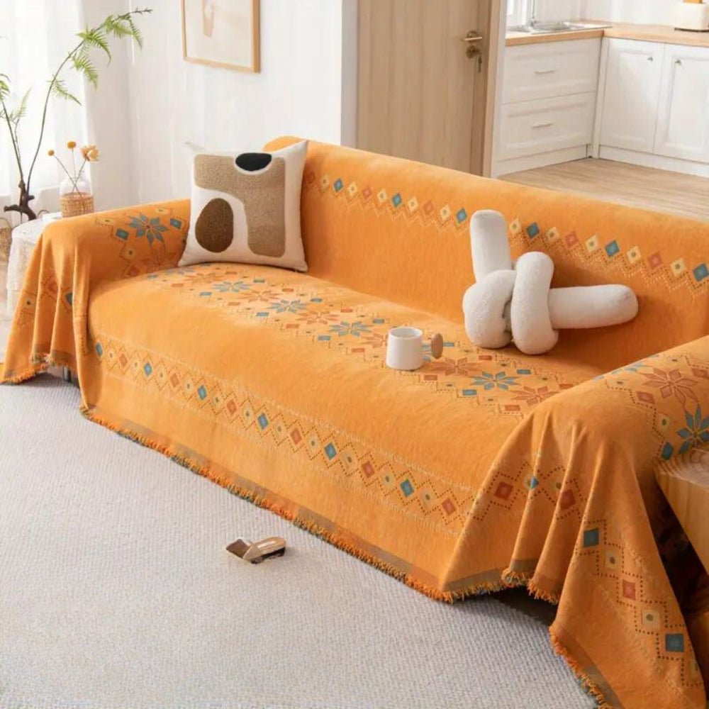 Maliben | Bohemian Tassel Sofa Cover Cotton Blend