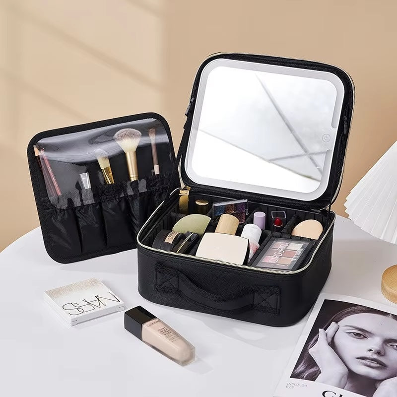 Maliben | Travel Makeup Bag With Led Mirror And Spacious Storage
