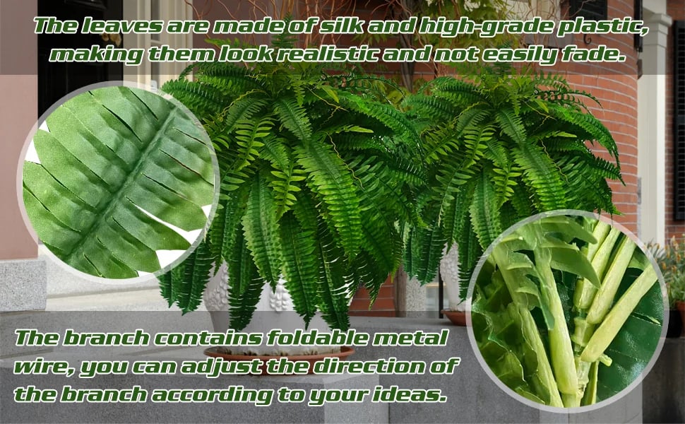 Maliben | Uv Resistant Artificial Boston Fern | Lifelike, Waterproof & Maintenance-Free For Outdoor Décor