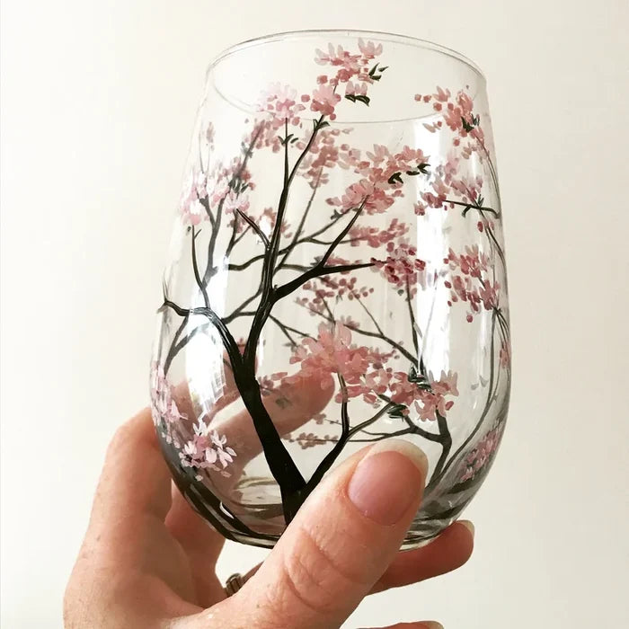 Maliben | Hand Painted Four Seasons Tree Wine Glasses | Unique Art