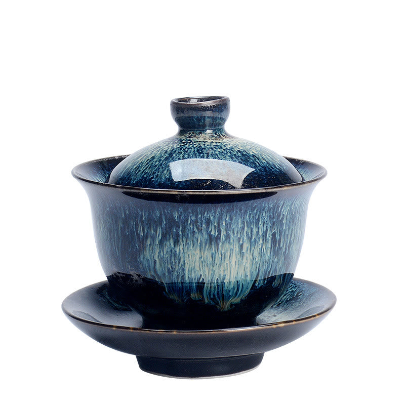Maliben | Vintage Kiln Ceramic Gaiwan Sancai Tea Cup Tea Cup and Saucer with Lid