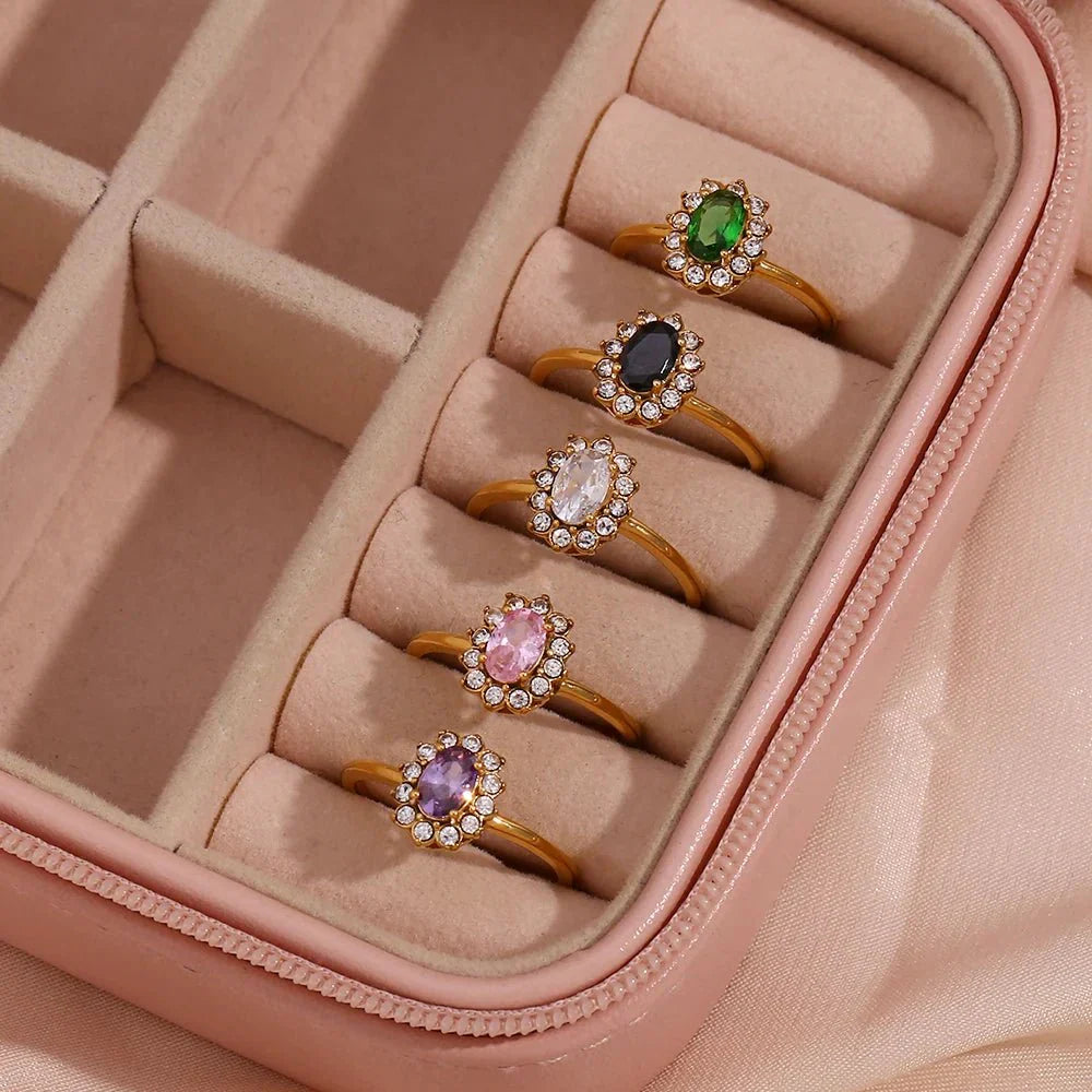 Maliben | Dainty Adjustable Oval Diamond Rings