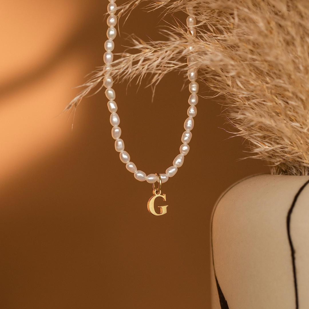 Maliben | Dainty Beaded Pearl Initial Necklace