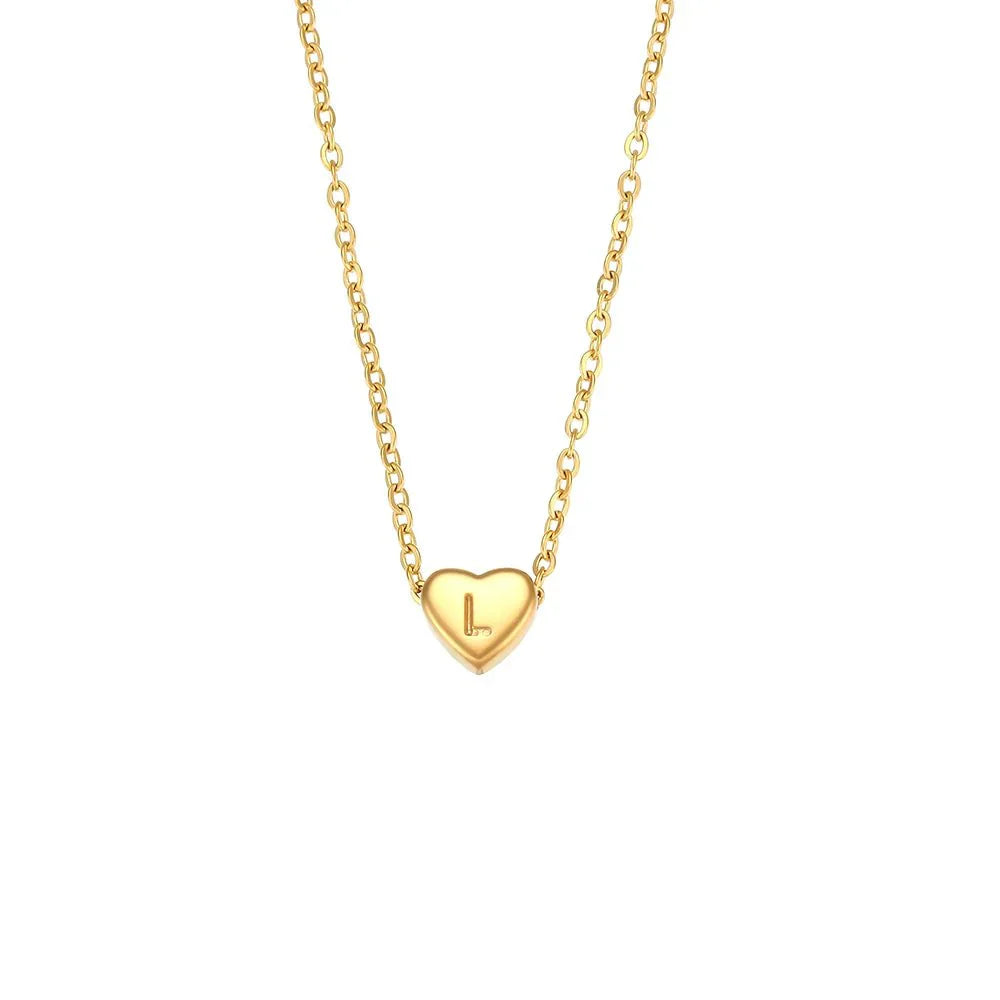 Maliben | Dainty Minimal Heart Initial Letter Necklace