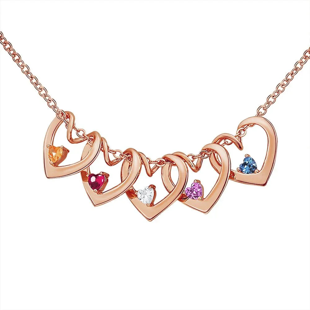 Maliben | Dainty Name & Birthstone Heart Charm Bangle Bracelet & Necklace
