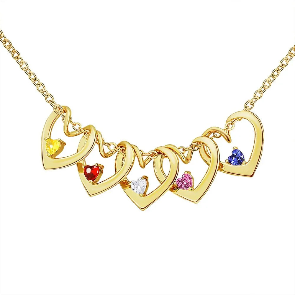 Maliben | Dainty Name & Birthstone Heart Charm Bangle Bracelet & Necklace