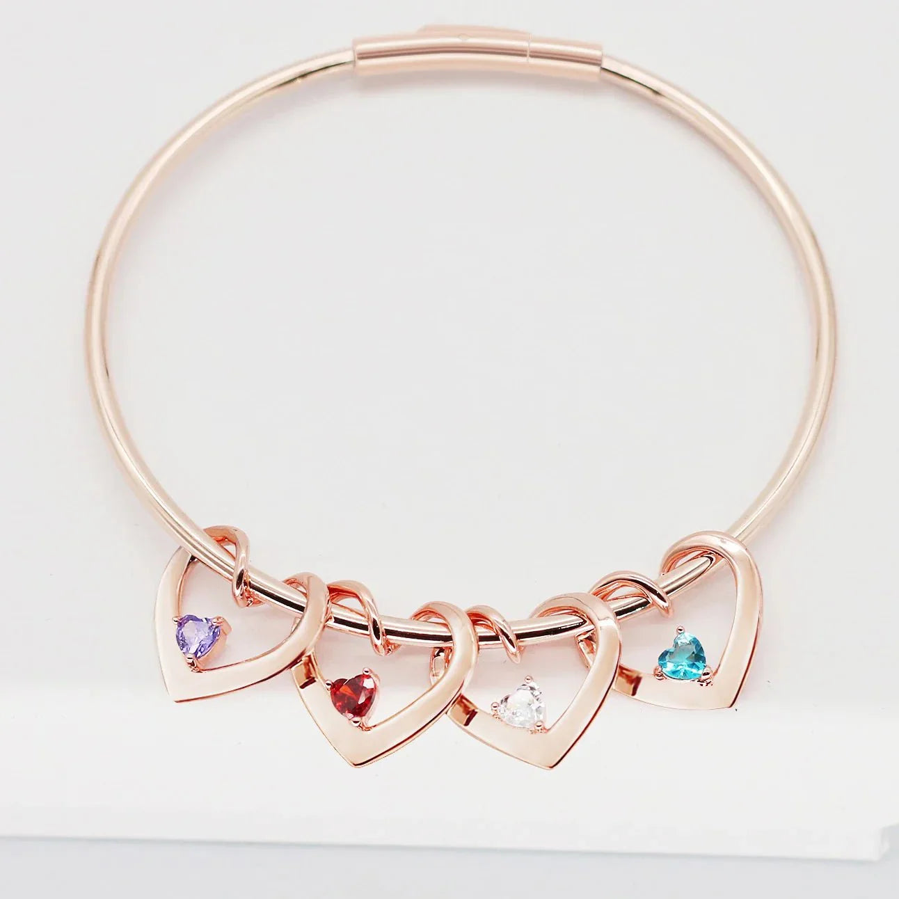 Maliben | Dainty Name & Birthstone Heart Charm Bangle Bracelet & Necklace