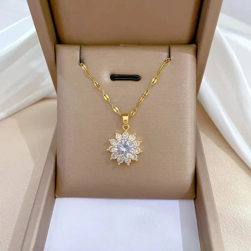 Maliben | Dazzling Sunflower Floral Necklace And Earrings