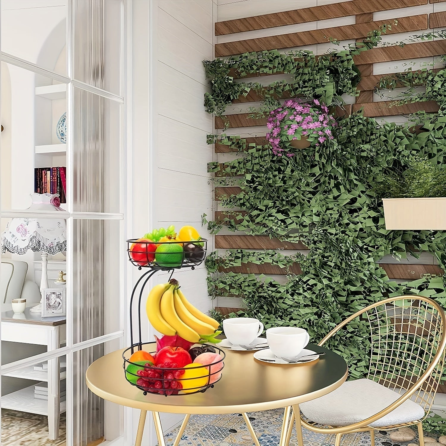 Maliben | 2-Layer Oval Fruit Basket With Banana Holder – Metal Kitchen Organizer