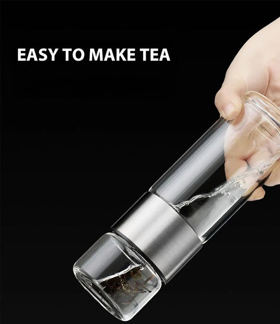 Maliben | Woodglass Thermo – Transparent Portable Insulated Bottle With Tea Filter For Healthy Drinks On-The-Go