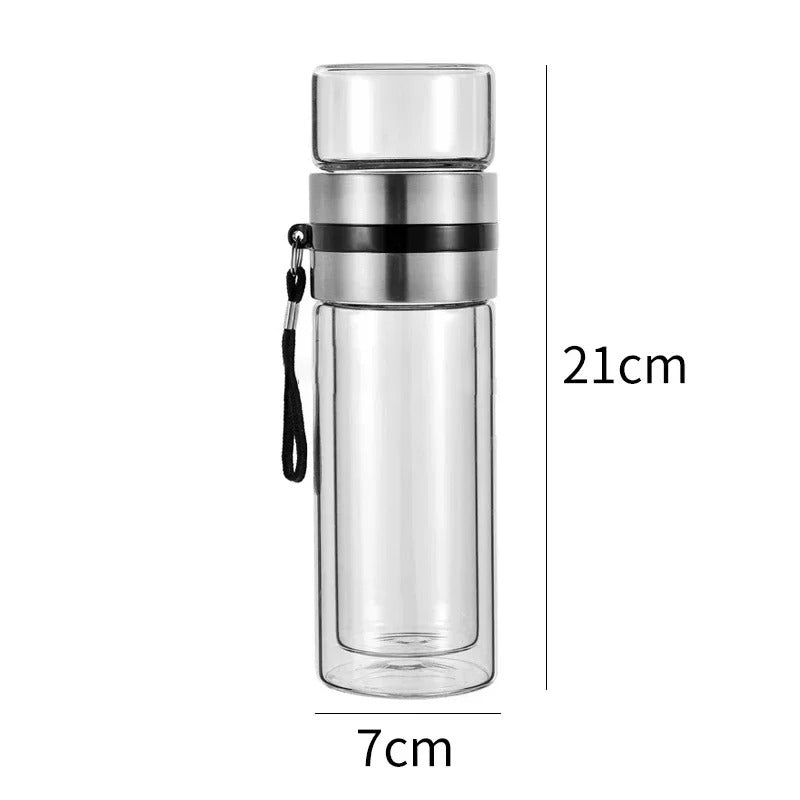 Maliben | Woodglass Thermo – Transparent Portable Insulated Bottle With Tea Filter For Healthy Drinks On-The-Go