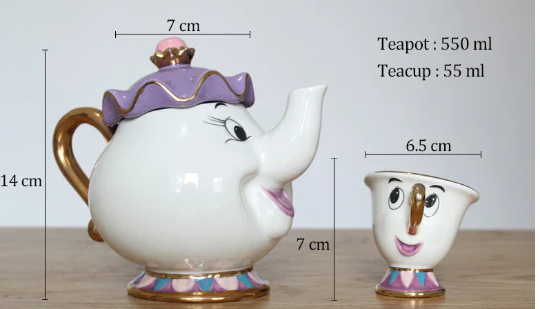 Maliben | Limited Cartoon Beauty and the Beast Bone China Cup Tea Set Mrs. Potts and Chips Teapot Coffee Cups Set