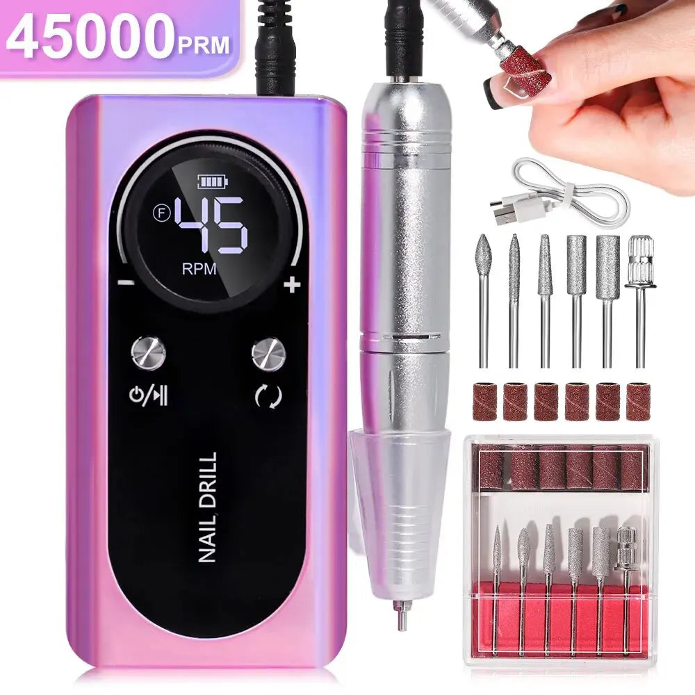 Maliben | Professional 45000RPM portable electric nail file with rechargeable battery | Low noise level for manicure