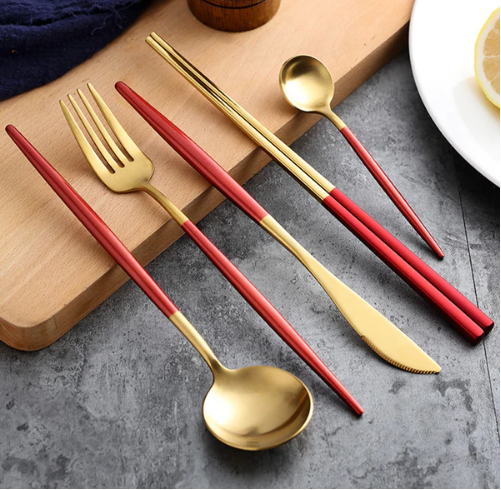 Maliben | LUXURIOUS STAINLESS STEEL 24-PIECE GOLD-SILVER CUTLERY SET