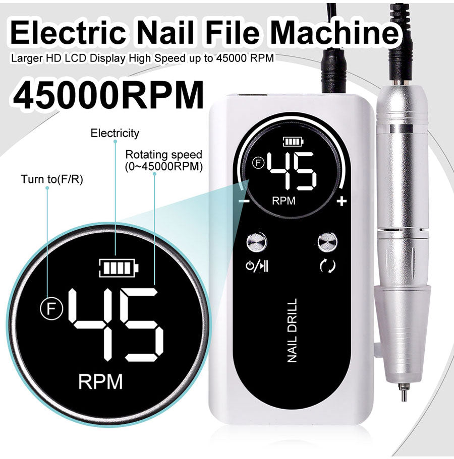 Maliben | Professional 45000rpm Portable Electric Nail File With Rechargeable Battery | Low Noise Level For Manicure
