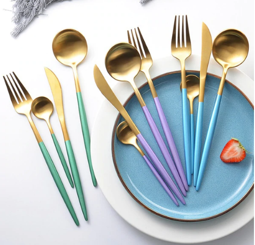 Maliben | Luxury 24-Piece Gold-Silver Cutlery Set For Stylish Table Setting