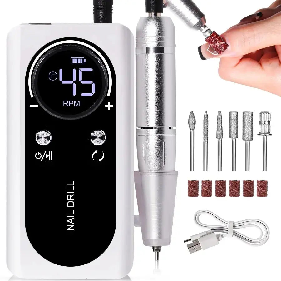 Maliben | Professional 45000rpm Portable Electric Nail File With Rechargeable Battery | Low Noise Level For Manicure
