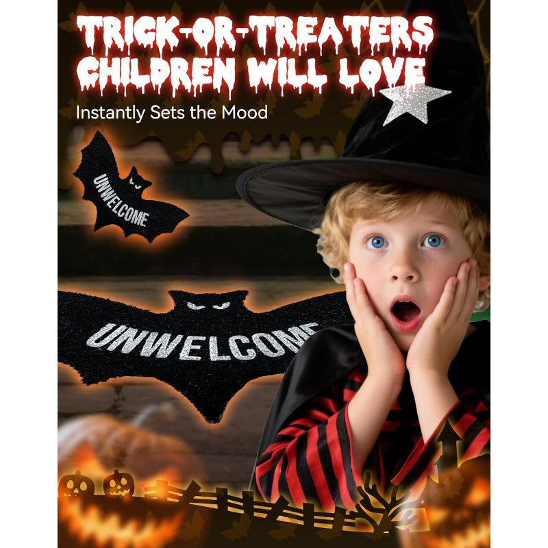 Maliben | Unwelcome Halloween Bat DoOrmat – Spooky Decorative Entry Rug For Porch, Patio, or Indoor Use