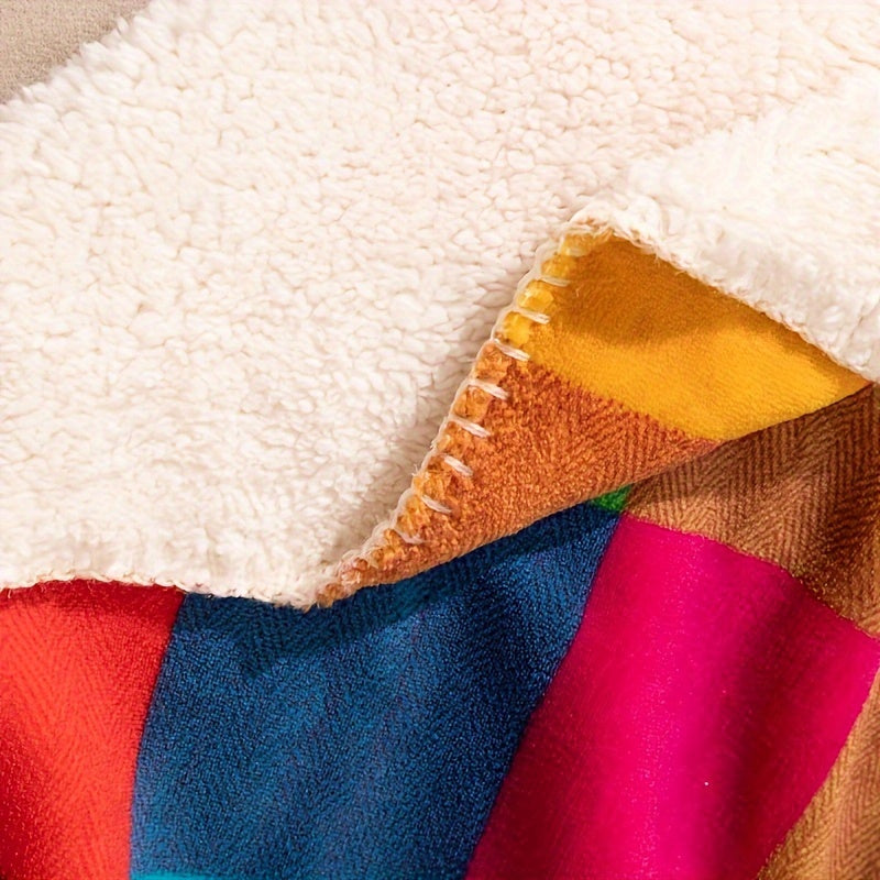 Coral fleece blanket – Reversible thick Sherpa blanket with a colorful checkered pattern — Maliben home decor
